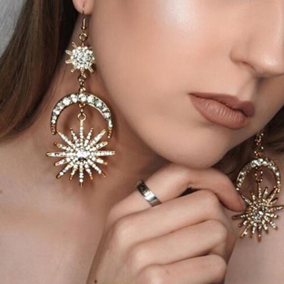 Moon&Star Golden Earrings - Picture 2 of 7